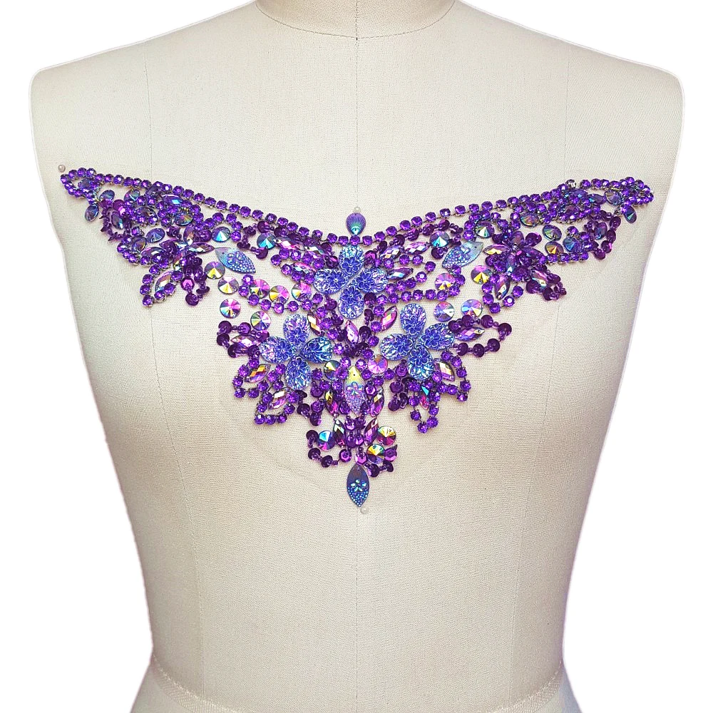 Уникальная и изысканная ручная вышивка стразами 14x33 см фиолетовый горный