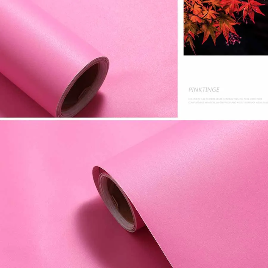pink Водостойкая самоклеящаяся декоративная пленка ПВХ, одноцветные обои, художественная DIY Наклейка на стену для детей, мебель для спальни, наклейки на стену - Цвет: pink