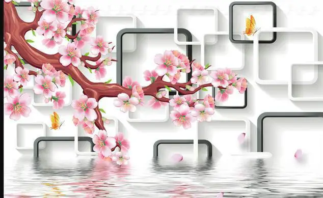 New large wallpaper Custom Stereo Box romantic flowers 3D mural wall paper papel de parede stickers 8895 pink wal | Обустройство дома