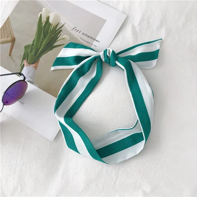 green white strip Luna& Dolphin, женский длинный шарф, 86x6 см, черно-белые шифоновые шелковые шарфы, богемский клетчатый галстук, шарф, повязка на голову, сумка, лента, цветок, колье - Цвет: green white strip