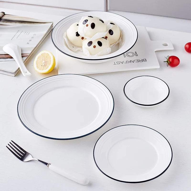 Бытовая простая японская синяя миска и искусственная керамическая посуда