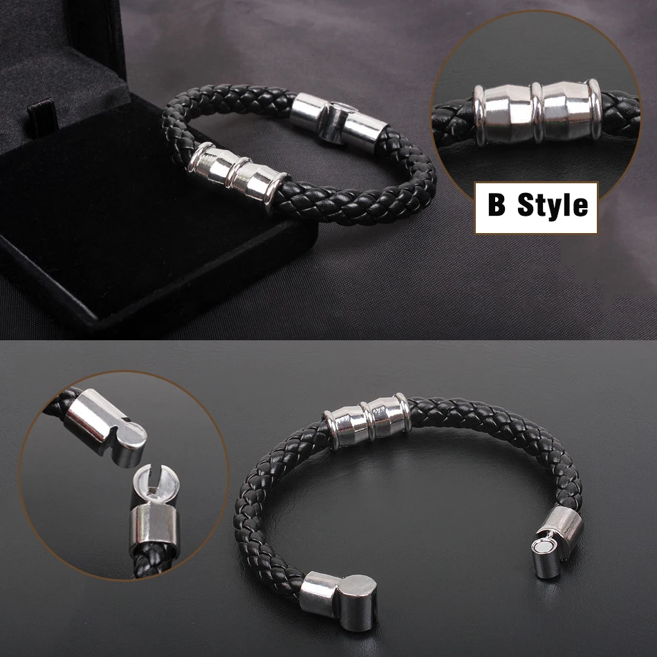 MNWT панк мужские ювелирные изделия Модный черный плетеный кожаный браслет