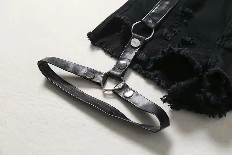 Женские джинсовые шорты в стиле Харадзюку черные повседневные с кисточками и