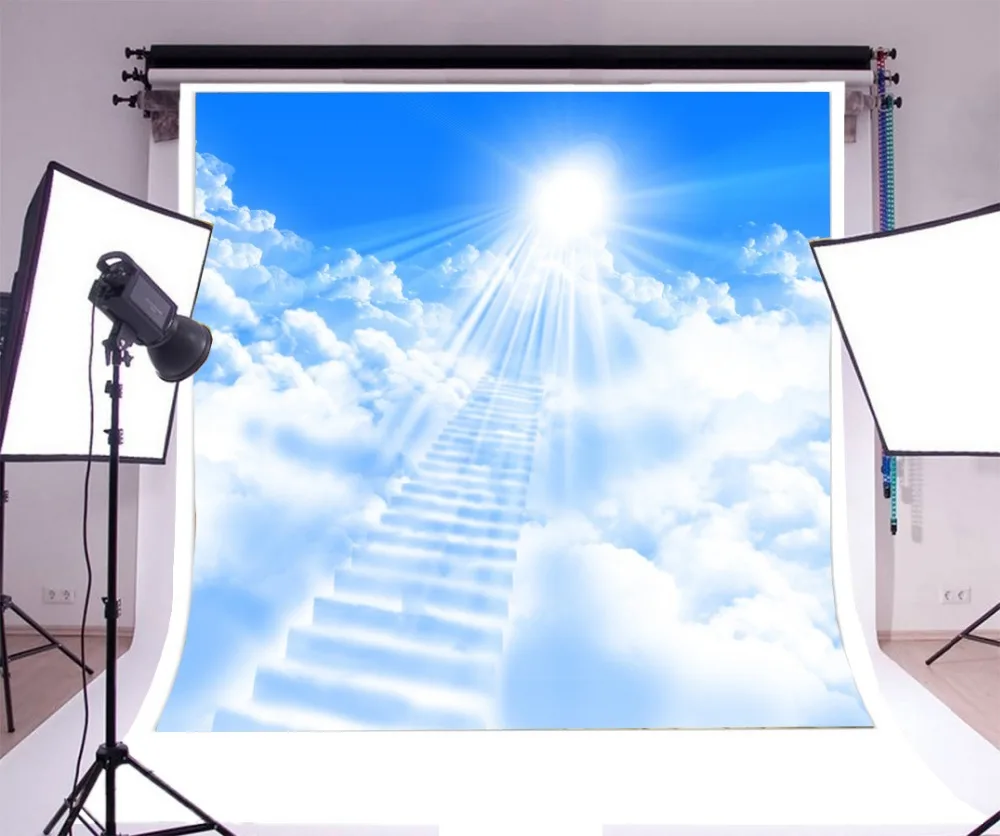 Laeacco Wonder Shining Cloudy Stair To Heaven Blue Sky Scenic Photography Background For Photo Studio Customized Backdrops | Электроника