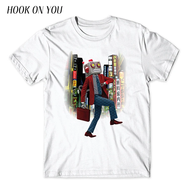Лето 2017 г. Новый Для мужчин футболки робот костюм Ходьба принт Футболки для