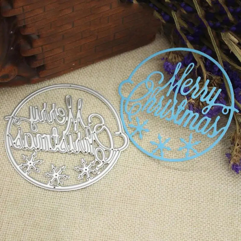 Merry Christmas вырезные штампы с карточным альбомом DIY папка шаблонов для тиснения круглая оправа металлические режущие штампы для скрапбукинга