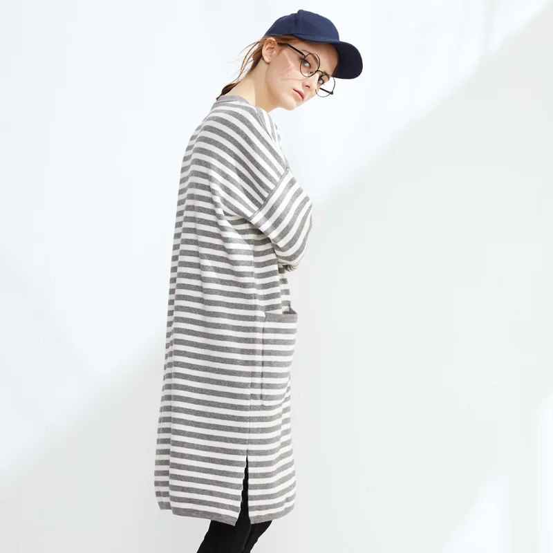 Зимние женские теплые в полоску модные Повседневное длинные вязаное платье