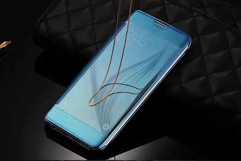 Blue Винтаж флип-чехол для телефона для Samsung Galaxy A3 A5 A7 A810 S8 S9 плюс A8 J3 J7Pro Coque iphone кожа Clear View чехол с зеркальной поверхностью - Цвет: Blue