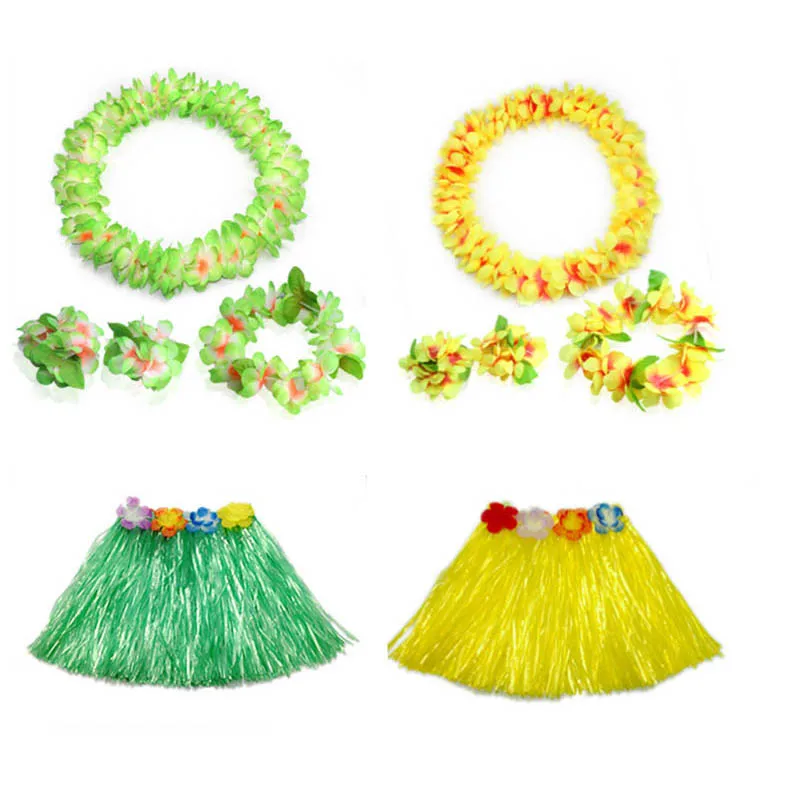 Tropical Hawaiian Luau Hula 30cm 40cm 60cm Skirt Headband Wristbands Neck Leis Flower Garland Party wedding birthday|flower party|lei flowerflower