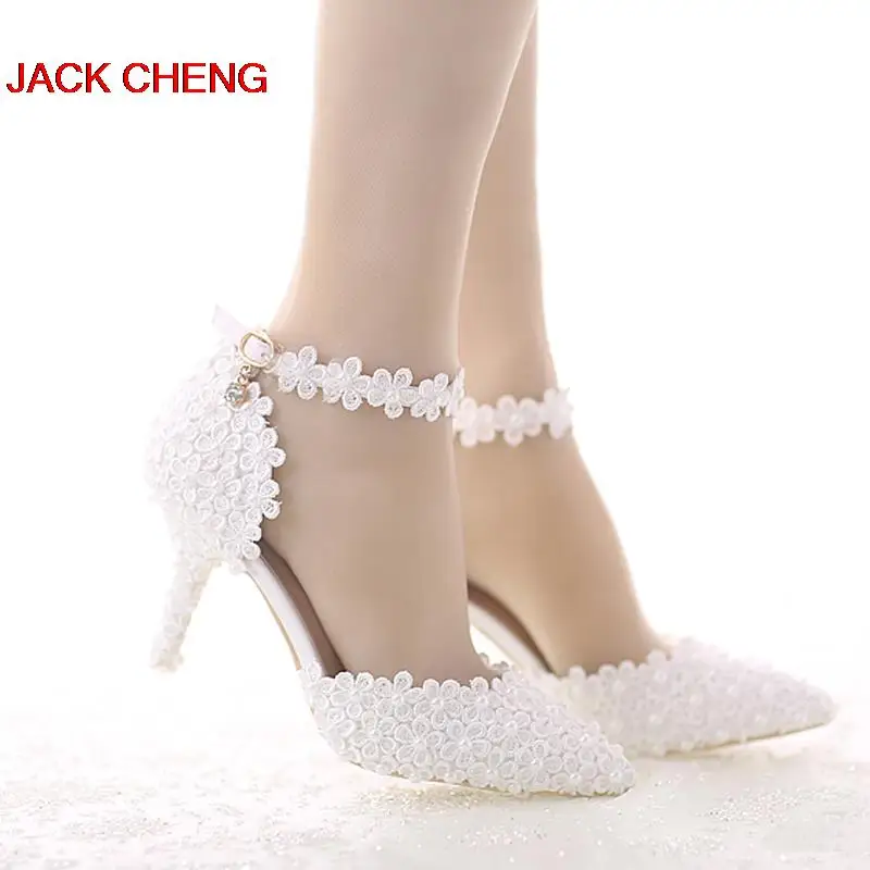 Туфли лодочки свадебные с острым носком на шпильке ремешком щиколотке|wedding shoes|party