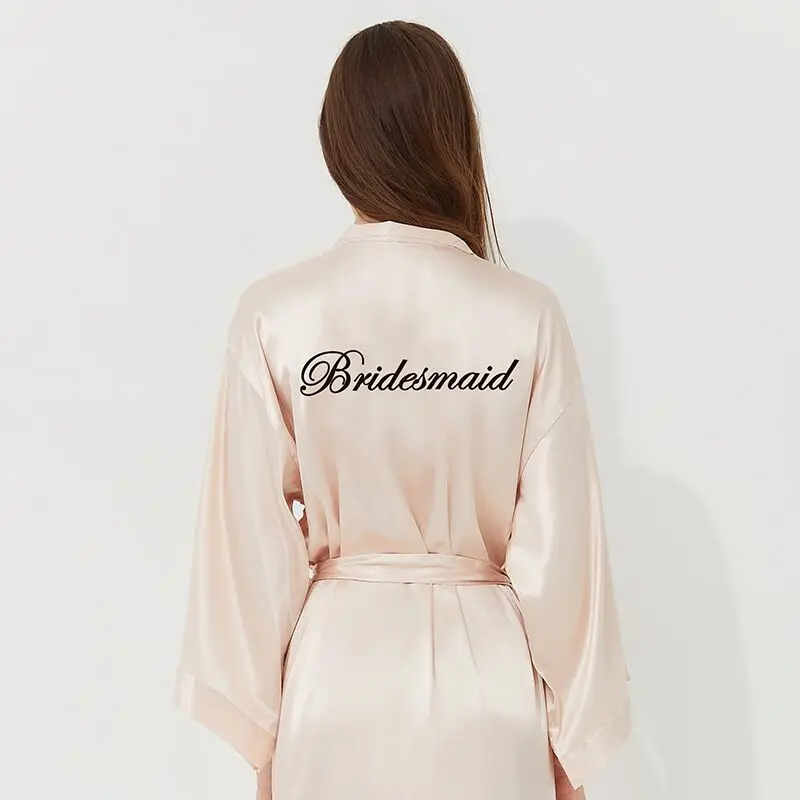 Customize Wedding Bride Bridesmaid Robe Women Silk Satin Kimono Embroider Letters Female Dressing Gown Bachelor Party | Женская одежда