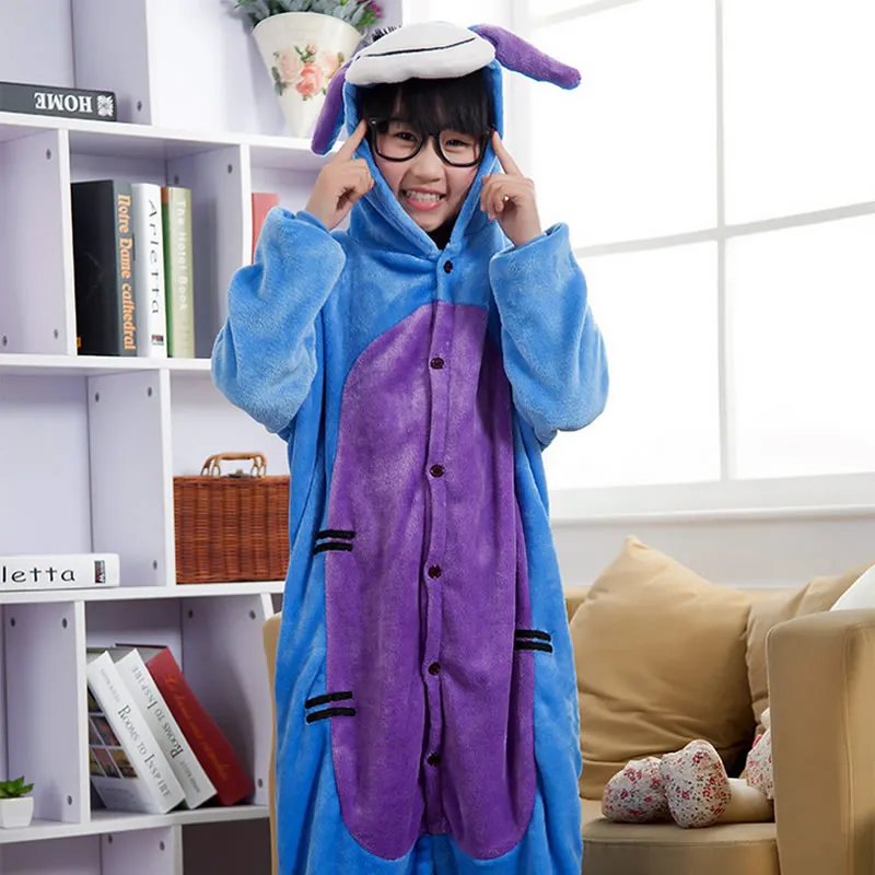 Осенне-зимняя Фланелевая Пижама унисекс с рисунком животных голубой Ослик