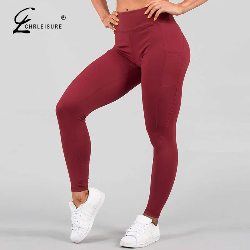 CHRLEISURE 5 видов цветов Высокая Талия Леггинсы с карманами для Для женщин
