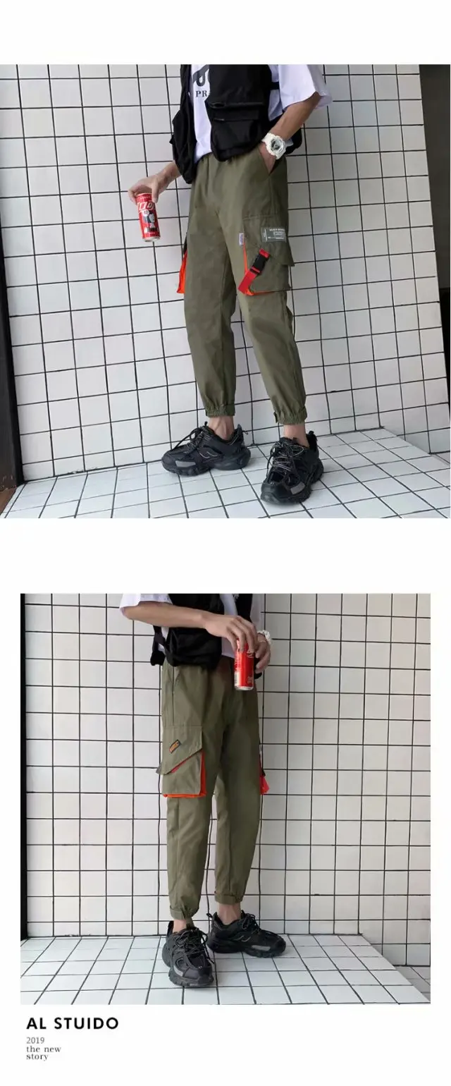 

Men Vintage Cargo Pants Solid Mens Hiphop Joggers Pants Male Fashion Sweatpants Overalls