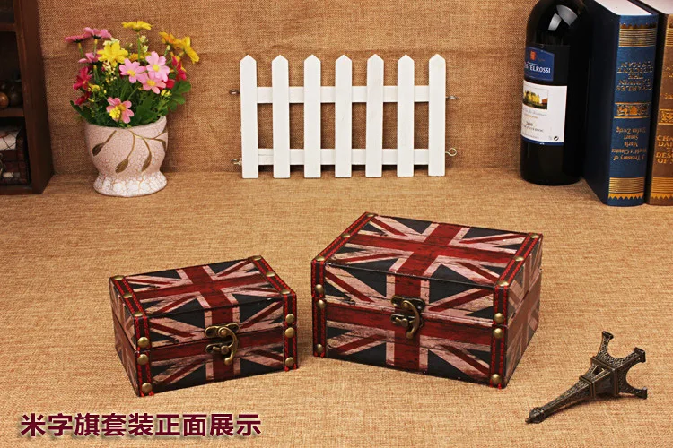 Union Jack Ретро античный деревянный ящик для хранения кожаная коробка косметики