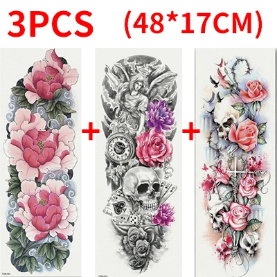 style 5-3Pcs Временные татуировки наклейки для мужчин татуировки рукава тела рука Вспышка татуировки водонепроницаемые переводные наклейки череп цветок металлик татуировки - Цвет: style 5-3Pcs