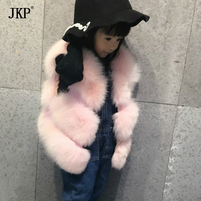 Качественный жилет из лисьего меха для девочек одежда зимы и осени детские