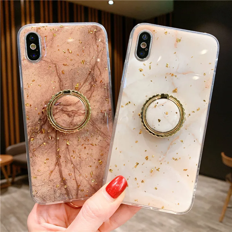 Держатель для кольца на палец золотой фольгированный чехол iPhone X XR XS Max роскошный