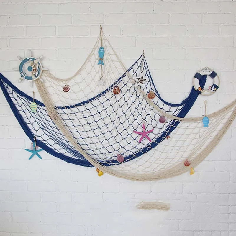 Хлопковые натуральные декоративные Рыбные сети с ракушками океанская Пиратская