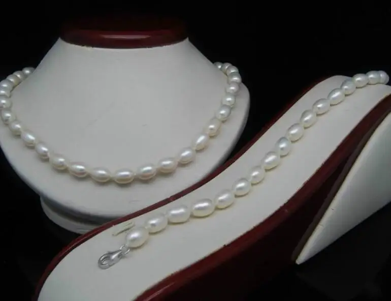 

Новинка; 1 комплект детский размером 8-9 мм, белая культивированного жемчуга акойя качества рисовый жемчужный Цепочки и ожерелья 18 ''браслет 7,...