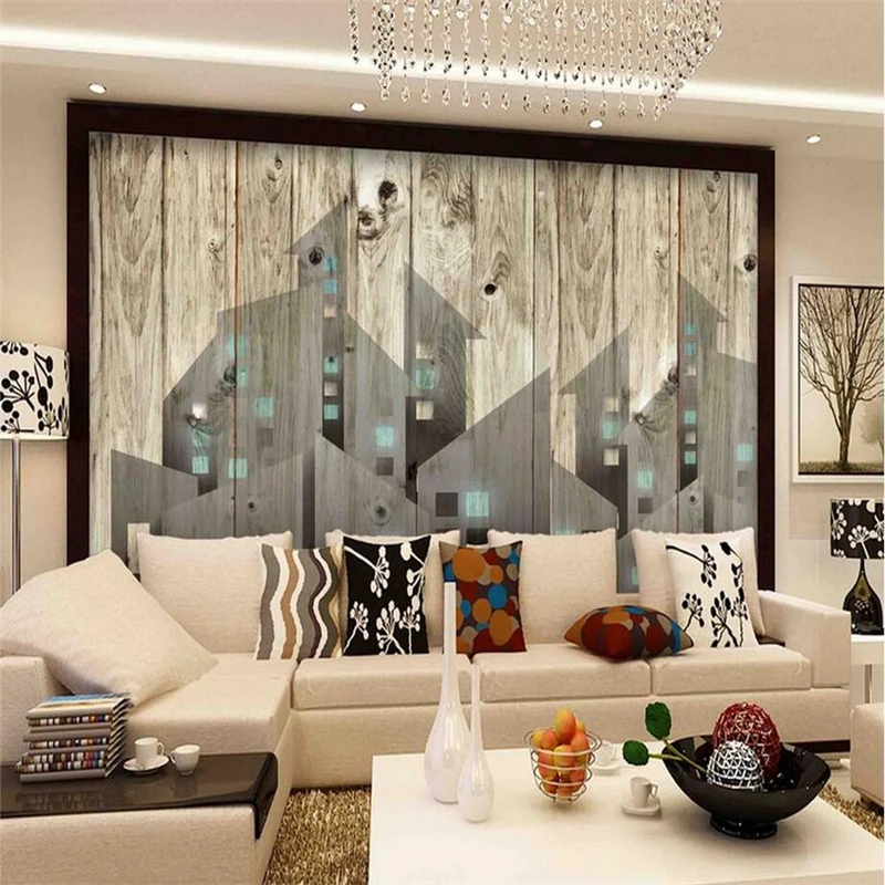 

Creative Wallpapers Photo Murals Dark Gray Wood Wallpaper Roll City Paper Cut Wallpapers for Living Room Vintage Theme Cafe
