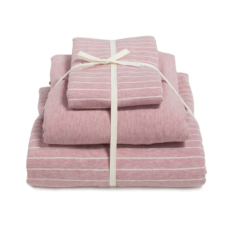 Girl Style Pink Stripe Pattern 3/4pcs Sheet Pillowcase And Duvet Cover Sets 100% Cotton Bedlinen Queen King Size Bedding Set | Дом и сад