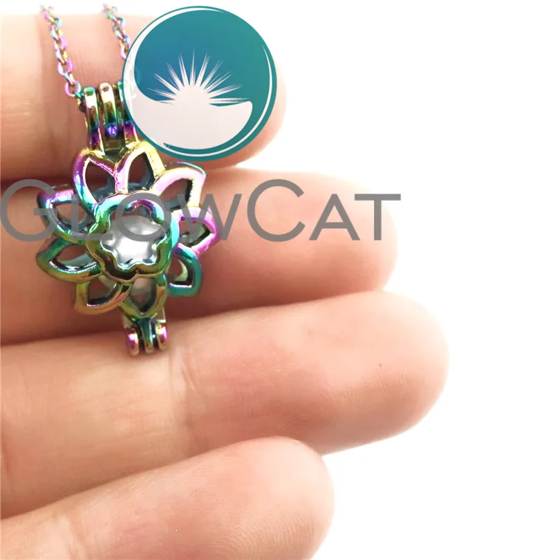 GLOWCAT C249 Rainbow Color Sunflower Beads Cage Essential Oil Diffuser Aromatherapy Pearl Locket Necklace Kids Girl Gift | Украшения и