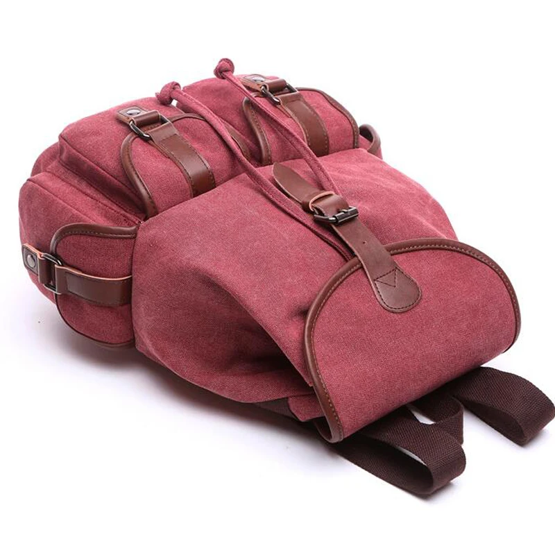 

Canvas Backpack Vintage Leather Laptop School Bag Travel Daypack