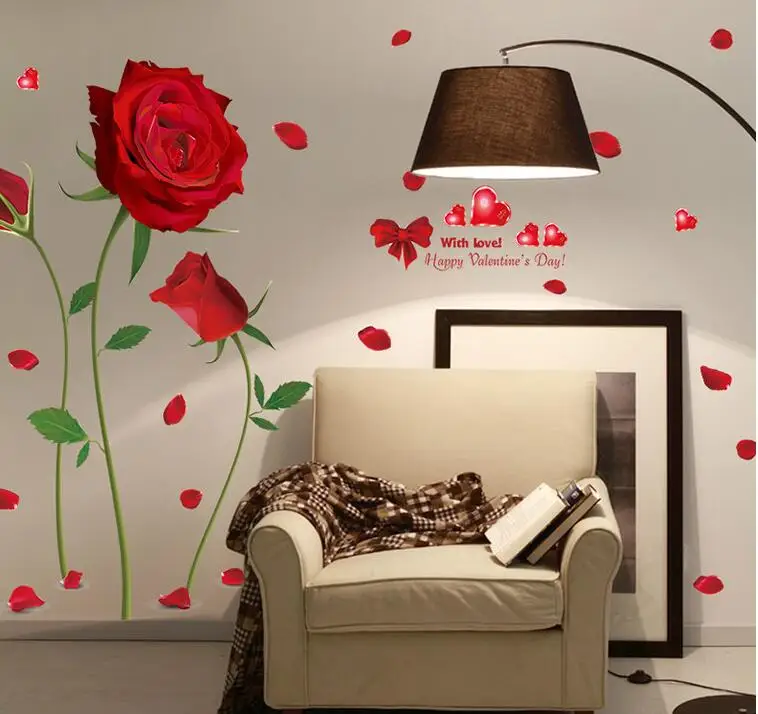 new Removable Red Rose Life Is The Flower Quote Wall Sticker Mural Decal Home Room Art Decor DIY Romantic Delightful 6055