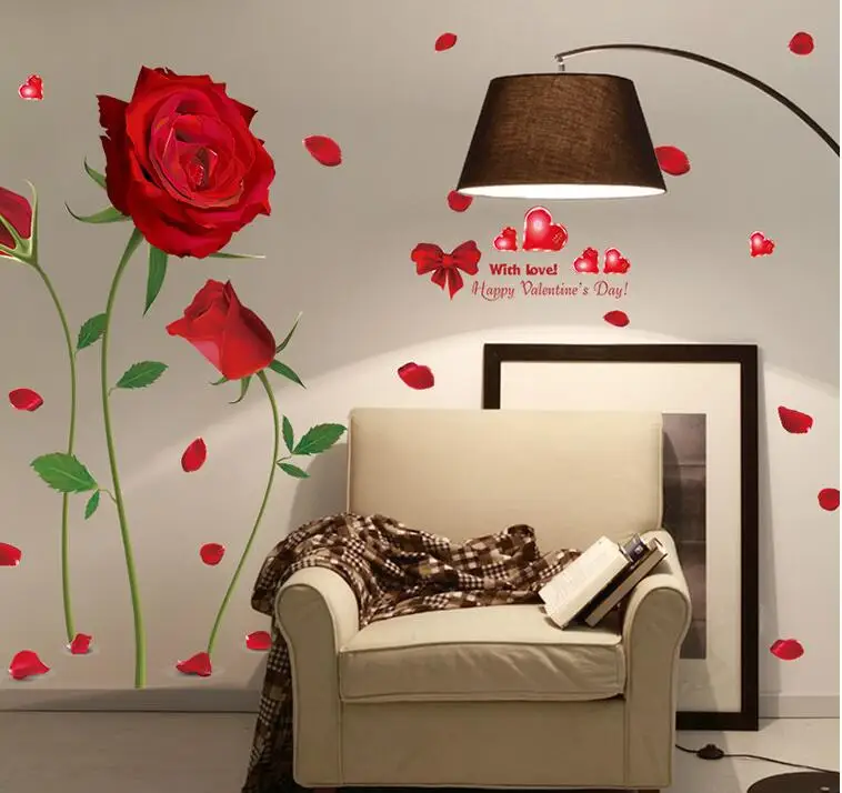

new Removable Red Rose Life Is The Flower Quote Wall Sticker Mural Decal Home Room Art Decor DIY Romantic Delightful 6055