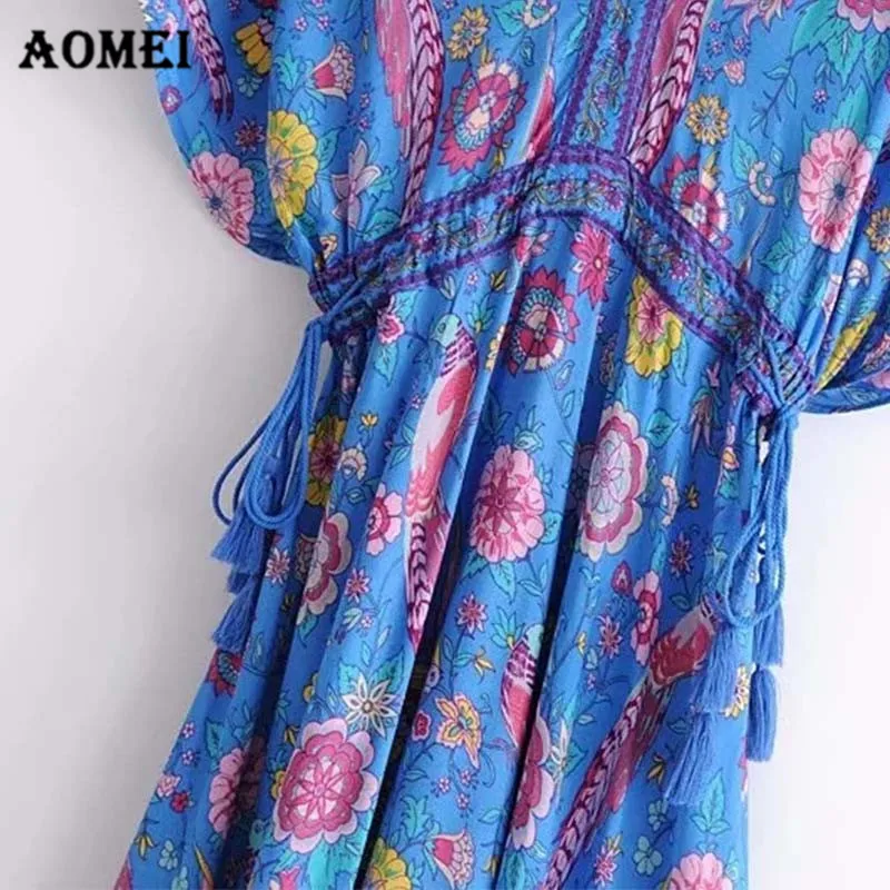 Женское платье богемный Летний Пляжный Boho с v образным вырезом и открытой спиной