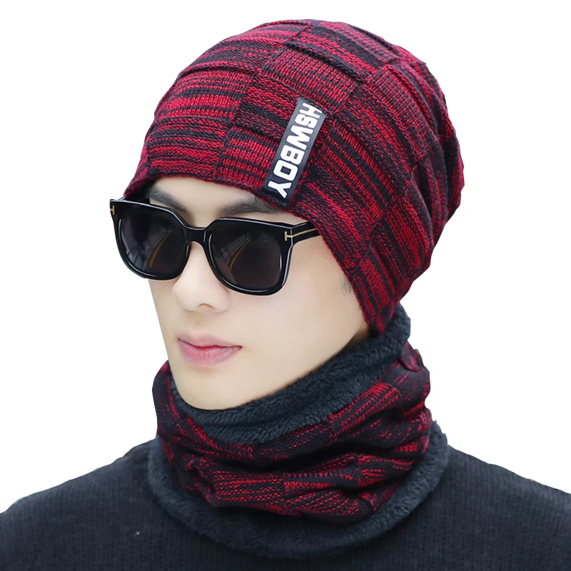 Men's winter knitted cotton hats warm and comfortable plus velvet thick women's universal ski mask caps scarf male Beanies Skull |