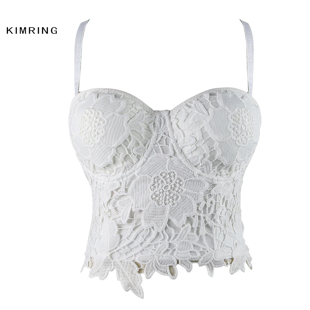 White Kimring сексуальный корсет размера плюс, Кружевное Бюстье, бюстгальтер, топ, корсет для ночного клуба, Укороченный бюстгальтер, жилет-корсет, мягкий укороченный Топ для женщин - Цвет: White