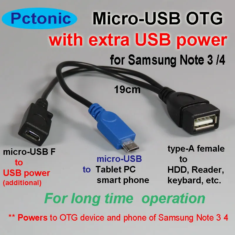 PCTONIC-adaptador de corriente microUSB OTG, Cable con carga de energía adicional, para...