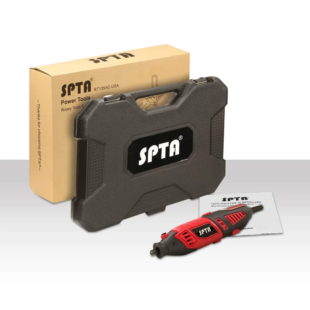 

SPTA Rotary Tool Kit with 170W/1.4A Electric Motor, Universal 3-Jaw Chuck, 10 Attachments&125 Accessories for Carving Grinding