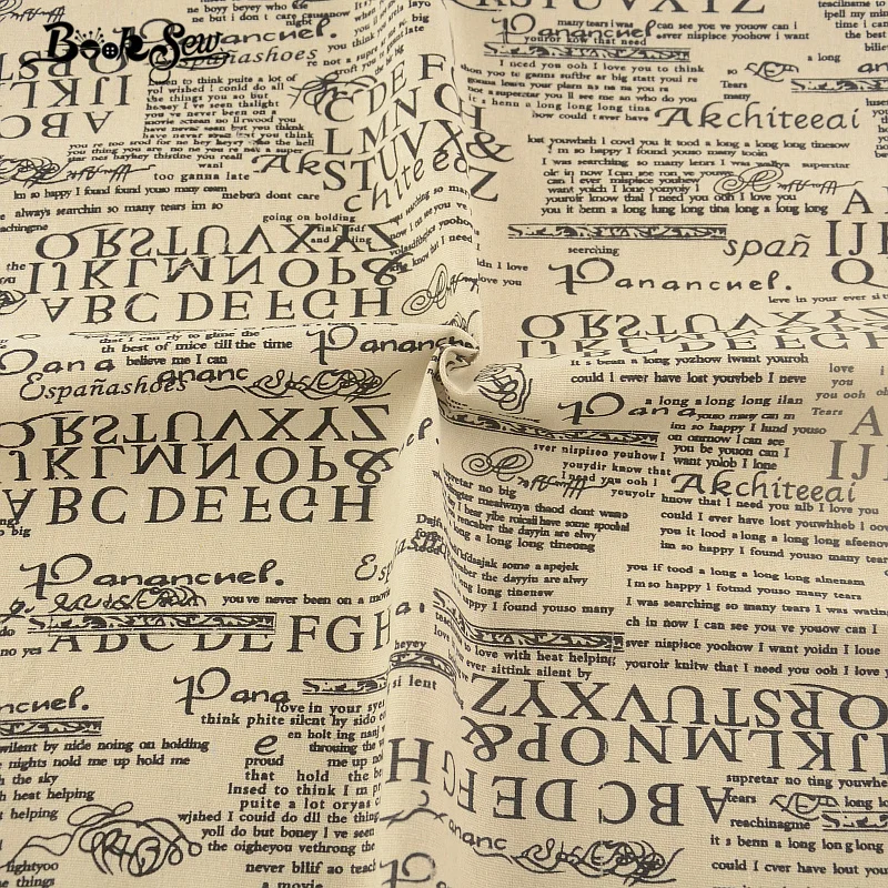 Тканевая бежевая хлопковая льняная ткань с надписью дизайн швейный материал Tissu