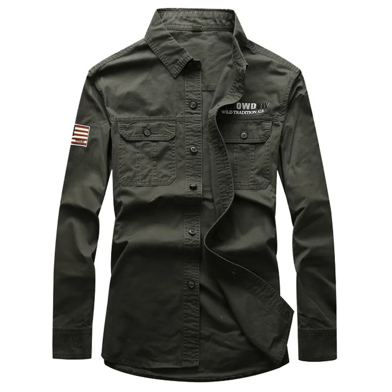 

MORUANCLE Men Casual Cargo Shirts Long Sleeve Military Style Tactical Shirts Tops For Male Loose Fit 100% Cotton Size M-XXXL