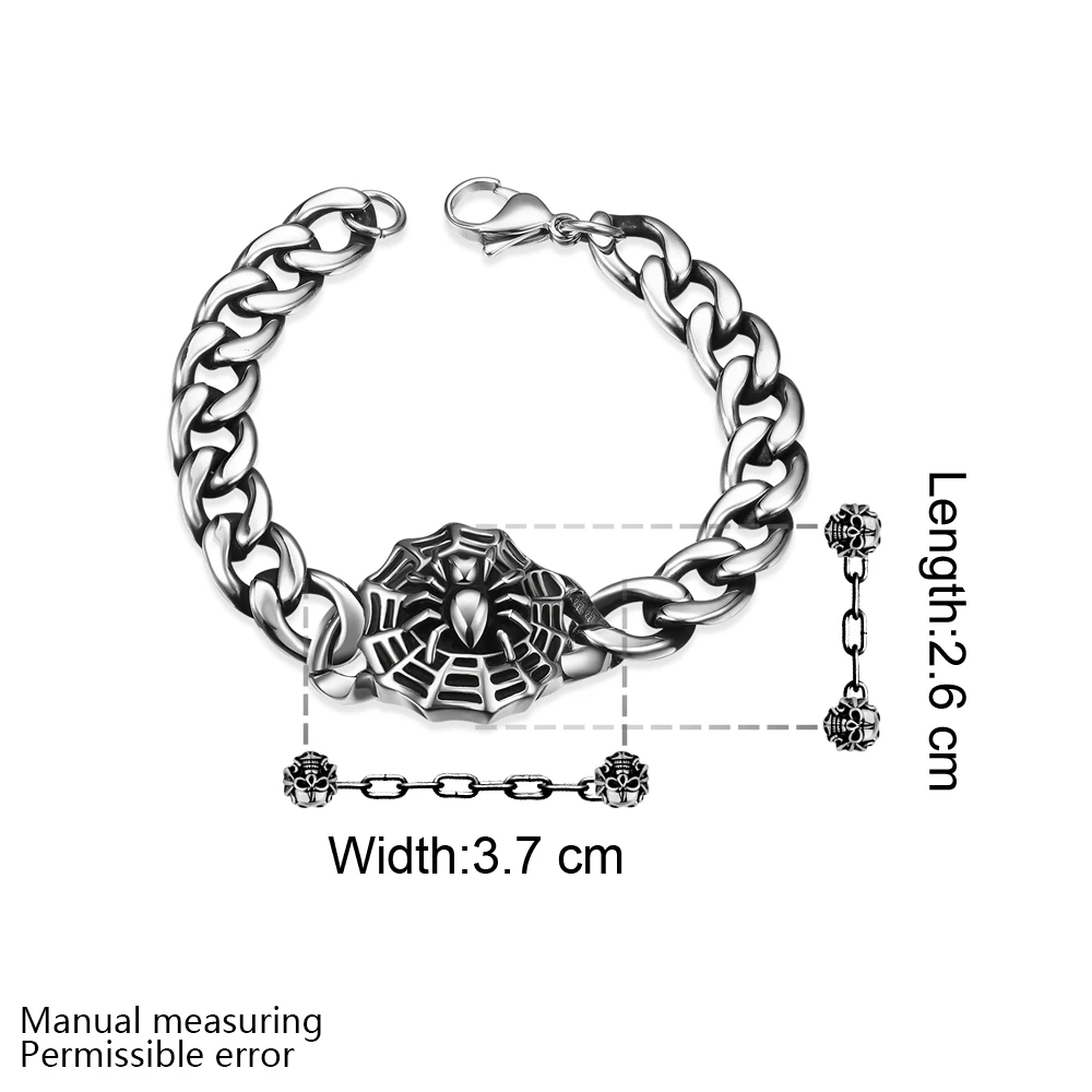 Vemany Men's 316L Stainless Steel Bracelet Retro Chain Punk Rocker Spider Mens Fashion Jewelry | Украшения и аксессуары