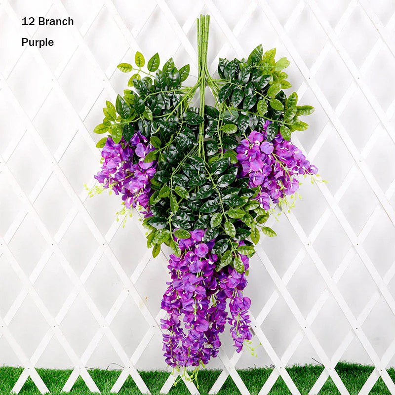Purple yumai 12шт \ комплект 110см глицинии шелковые цветы искусственные лозы на стене украшения - Цвет: Purple
