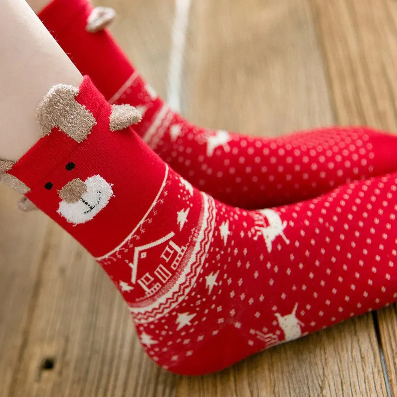 Random Color Fashion 1pair Female Women Christmas Deer Design Casual Knit Wool Socks Warm Autumn Winter | Женская одежда