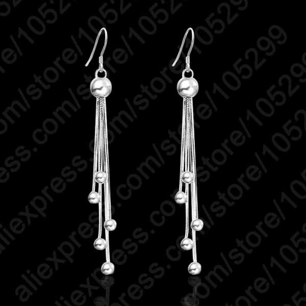  New 925 Sterling Silver Long Tassel French Earwire Hook Earrings For Women Ball Jewelry 1 Pair Free Shipping