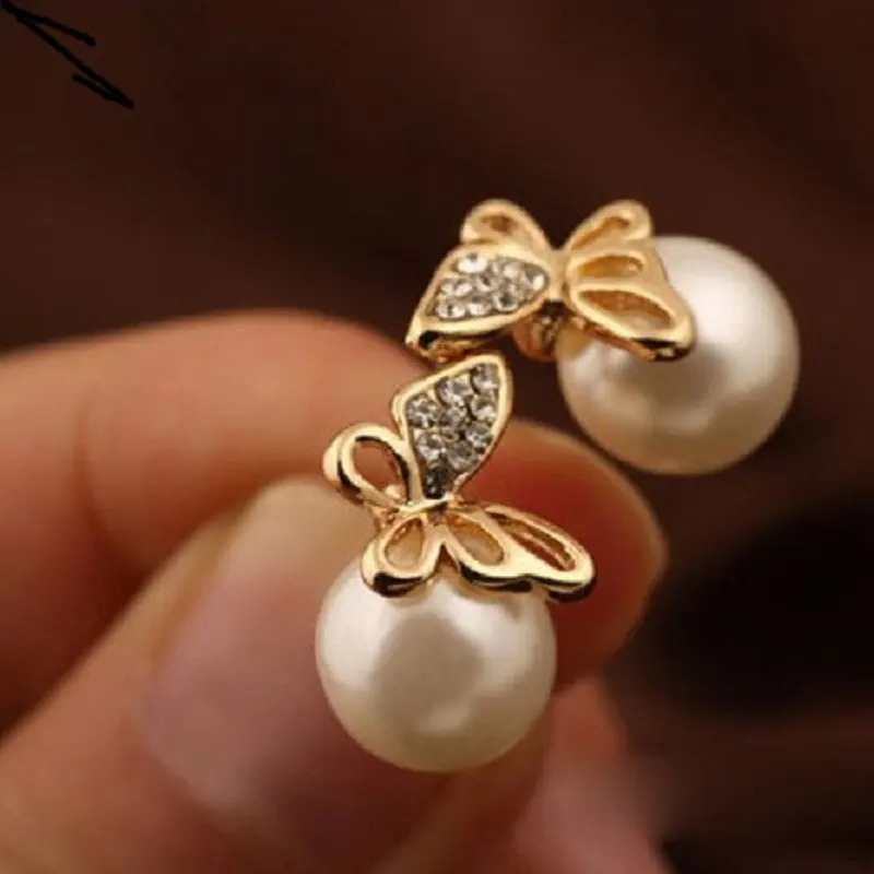 Мода дамы золотой бабочка пирсинг горный хрусталь серьги для девушки женщин