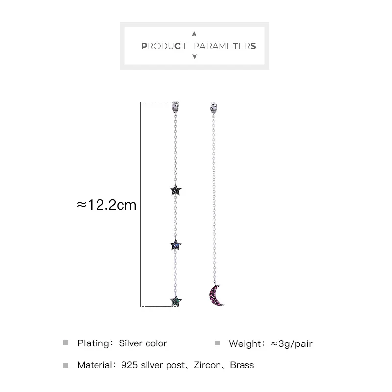 

Korean Fashion Jewelry Star Moon Long Dangle Earrings For Women Silver Color Zircon Drop Earrings Gift For Girls Accessories