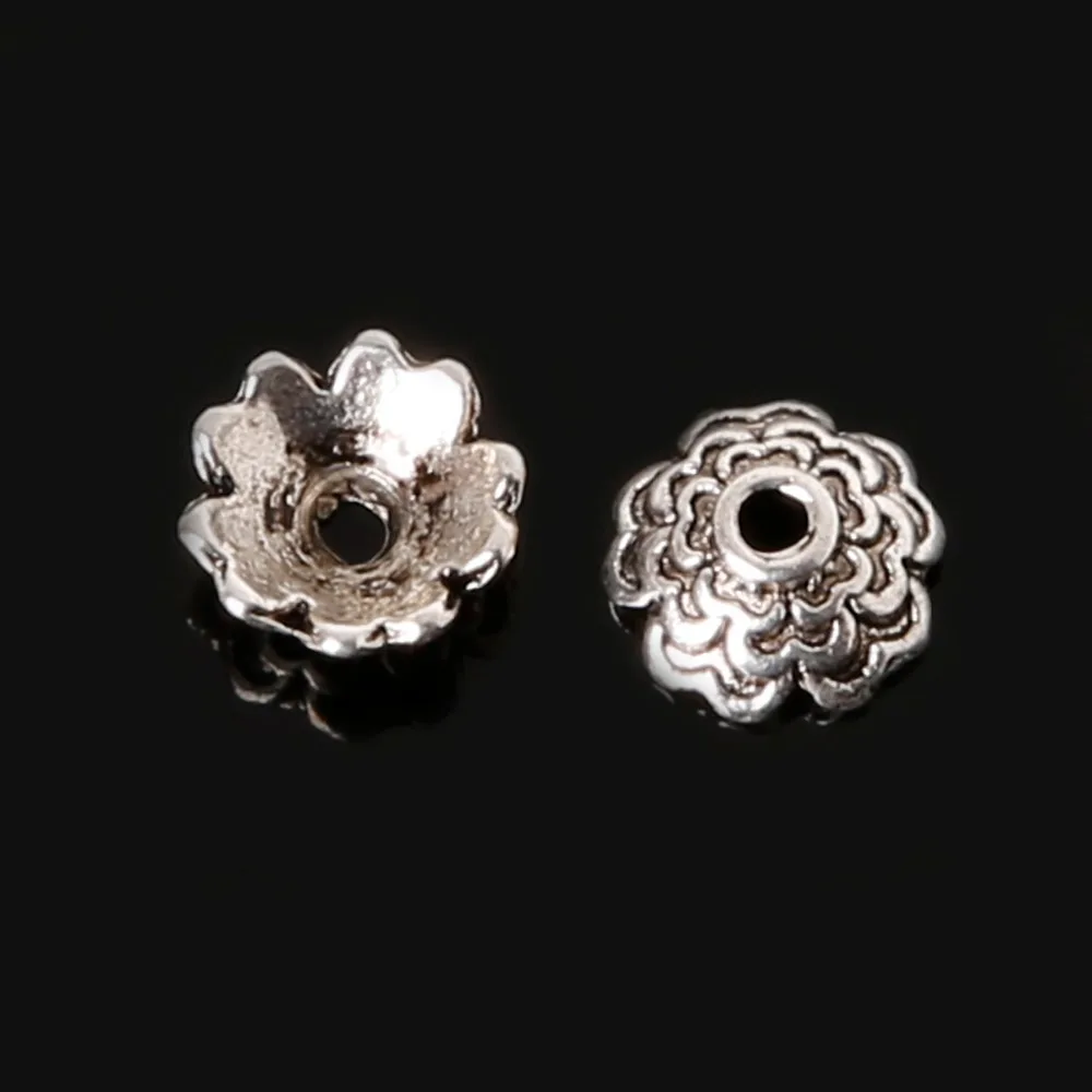 Металлические колпачки в виде цветов с серебряным покрытием 20 шт. 3x7 мм для