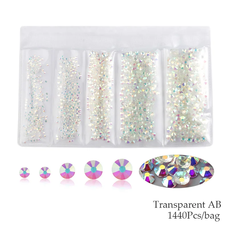 Transparent AB Новинка разные размеры: SS4 SS6 SS12 SS16 SS20 красочные 1440 шт. 3D не исправленный для искусства ногтя Flatback Стразы для украшения для одежды - Цвет: Transparent AB