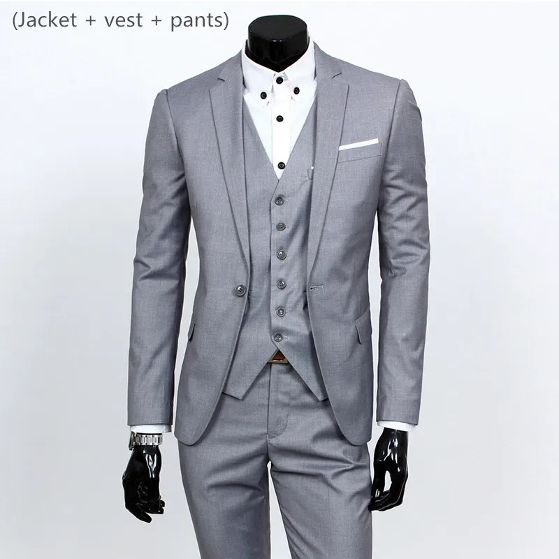 3 piece Light Grey Блейзер+ жилет+ брюки) Мужская Свадебная одежда костюм жениха мужской костюм из трех предметов деловой Банкетный мужской костюм плюс размер 6XL Костюмы - Цвет: 3 piece Light Grey