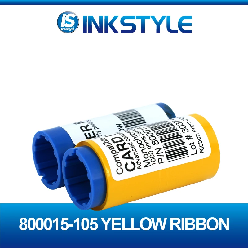 Набор из 2 шт. совместимых лент 800015-105 желтого цвета на 1000 отпечатков для кардпринтеров Zebra P300F P310C P330i P420i P520C P430i P330m.