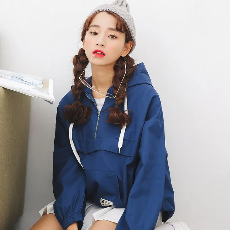 Большая скидка Женская Весенняя свободная ветровка на молнии с капюшоном в стиле
