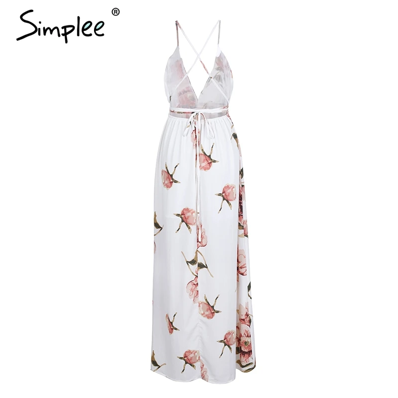 Летнее платье Simplee в стиле бохо без рукавов шикарное длинное пляжное с глубоким V