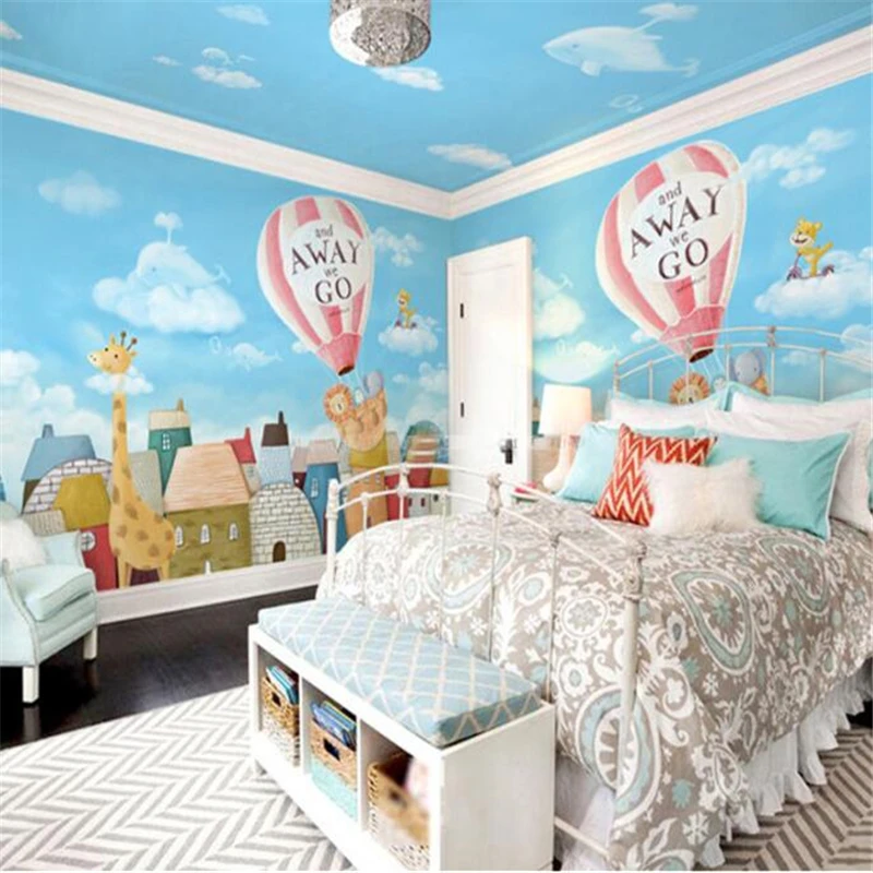 wellyu papel de parede Hand drawn cute dreamy children room cartoon background wall painting wallpaper | Обустройство дома